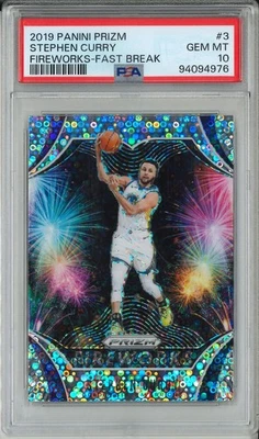 Panini Prizm Fireworks Stephen Curry #3 Fast Break Prizm 2019 PSA 10 Foto 1 de 2