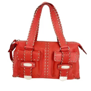 Michael Kors burnt sienna leather bronze whipstitch HANDBAG bag top handle purse - Picture 1 of 12
