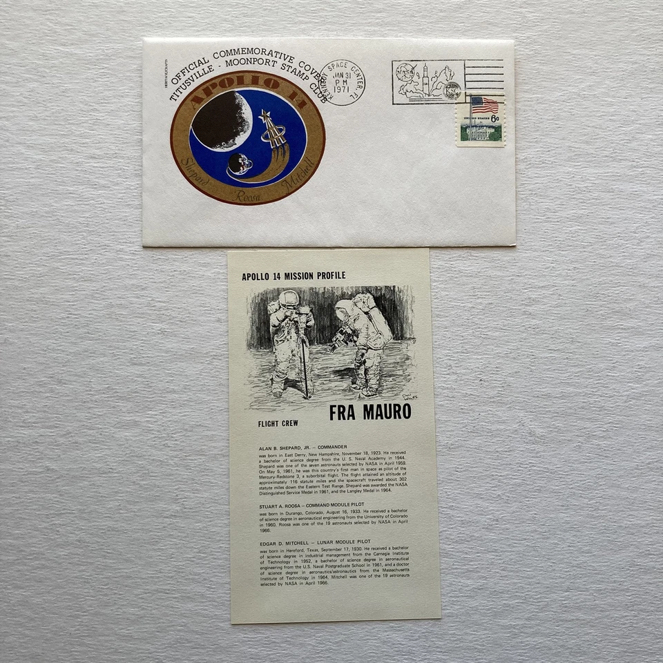 Apollo 14 Commemorative Cover + Fra Mauro Mission Profile Info Card 1-31-71 - Image 1 of 4