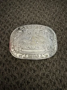 Hebilla de cinturón occidental vintage tono plateado ornamentada grabada rodeo vaquero - Imagen 1 de 5