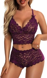 Sexy Lingerie Set for Women 2-piece Lace Bra and Panty Exotic Bralette High W... - Picture 1 of 6