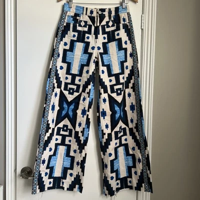 Alice + Olivia Sz S/4/6 Women's Blue Aztec Print Wide Leg Jeans Pants EXCELLENT - Image 1 of 4