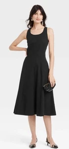 Women's Corset Midi A-Line Dress - A New Day Black 8 NWT - Picture 1 of 3