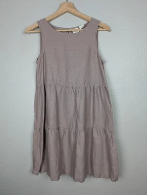 C&C California Dress Womens XS Taupe 100% Linen Sleeveless Tiered Summer Casual - Image 1 of 4