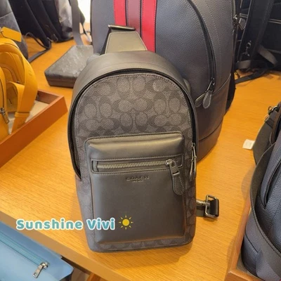 Nuevo con etiquetas Coach West Pack para hombre en lona exclusiva CV924 Gunmetal/Carbón/Negro Foto 1 de 4