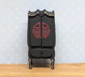 1:48th Scale HANDMADE Dolls House Black & Red Chinoiserie Oriental Cabinet - Picture 1 of 6