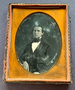 HANDSOME AS HECK Dressy Young MAN Large 1/4 Plate DAGUERREOTYPE Photo c 1850s - Picture 1 of 14