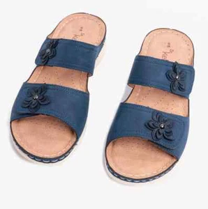 Dr. Keller Molly Navy Women's Touch Fasten Mule Sandals with Flower Detailing - Picture 1 of 6