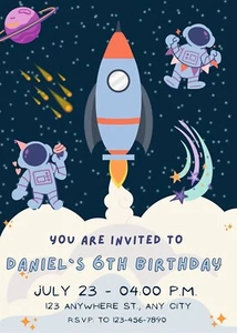 Personalised Space Birthday Invitations Kids E-Invite Digital Party Invites - Picture 1 of 1