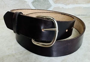 Genuine Leather Hand Made Dark Brown Belt Men’s Sz 42-44 Silver Metal Buckle - Picture 1 of 7