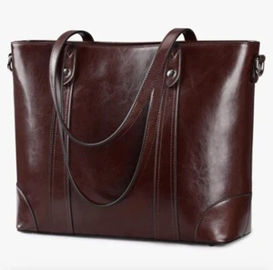 S-ZONE Leather Tote Bag for Women Office Shoulder Handbag 15.6 Inch Wine Red - Picture 1 of 3