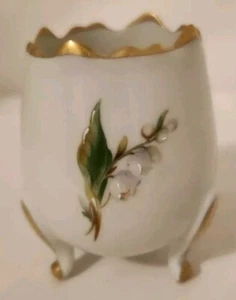 Limoges Frankreich Eierbecher mit Fuß handbemalt floral mit erhabenen Punkten - Bild 1 von 7