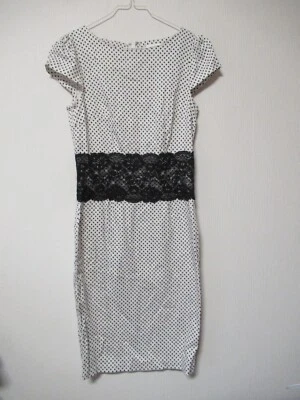 CR 2110 Paper Dolls Damen Kleid Gr. 36 weiß schwarz Punkte Kurzarm kurz Spitze - Bild 1 von 4