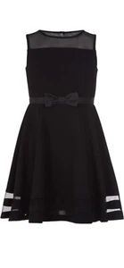 Calvin Klein Big Girls Illusion Mesh Bow Front Dress Black Size 14 Regular - Picture 1 of 2