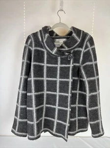 Ellen Tracy Windowpane Wool Blend Cardigan Large Wrap Sweater - Picture 1 of 6