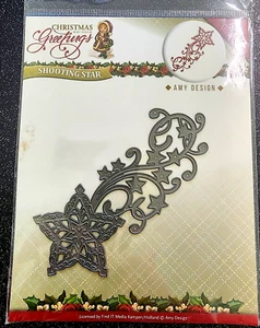 Christmas Greetings Shooting Star Swirls Amy Design Metal Dies HTF 2-1/8" x 5.5" - Picture 1 of 2