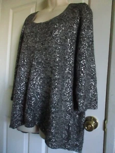 SZ 1X Eileen Fisher ASH Shimmer Metallic Karma Knit Sweater Scoop Neck Top $308 - Picture 1 of 3