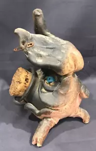 Vintage Studio Pottery Punk Piggy Bank With Cork Nose 18cm tall 15cm L & 11 cm W - Picture 1 of 6