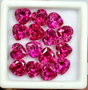 15 Pcs Natural Mogok Pink Ruby 8.00 MM Heart Certified Flawless Loose Gemstone - Picture 1 of 6