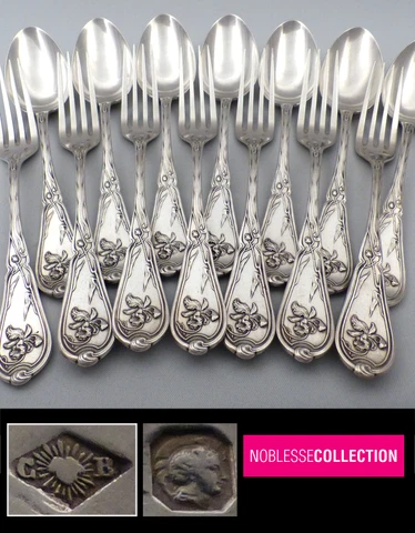 CAILAR BAYARD ANTIQUE ART NOUVEAU IRIS FRENCH STERLING SILVER DINNER FLATWARE Cover