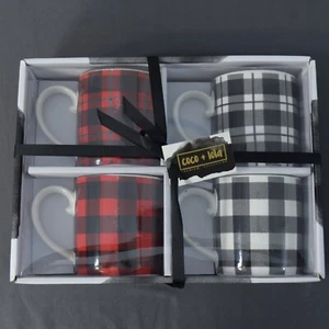 NEU Coco + Lola Kaffee Premium Bone China Porzellan 4 Tassen Set Büffel kariert rot - Bild 1 von 9