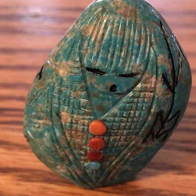 Zuni 双玉米少女 - Fetish - Gloria Chattin - 雕刻绿松石 1057 — 第 1/4 张图片