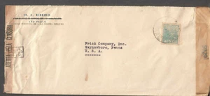 Chile 1942 WWII examined by 6015/7559 two censors wax seal cover Santiago to PA - Picture 1 of 2