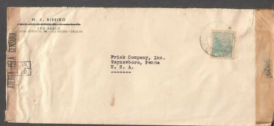 Chile 1942 Segunda Guerra Mundial examinado por 6015/7559 dois censores tampa de selo de cera Santiago para PA  - Imagem 1 de 2