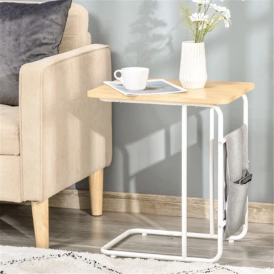Couch Tray Table, Bamboo Height Adjustable Side Table, C-shaped Oval End Tables - Image 1 of 2