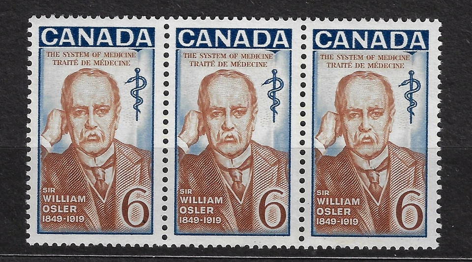 1969 No. 495i STRIP OF 3  Of Sir William Osler 6 Cent Dark Blue And Red HB MNH - Image 1 of 1