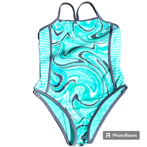 Wonder Nation Girl's 1 Piece Swimsuit Swirl green sz L 10-12 - Picture 1 of 5