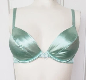 Vintage Victoria Secret Gold Label Satin Second Skin Push-Up Bra Size 34B Green - Picture 1 of 6