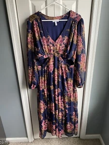 Sofia Jeans Women's Cutout Navy Blue Floral Midi Dress Long Sleeve Size XXXL - Picture 1 of 10