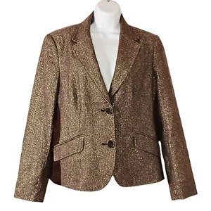 Y2K Liz Claiborne Blazer Women Large Brown Multi Elbow Patch Tweed Dark Academia - Picture 1 of 10