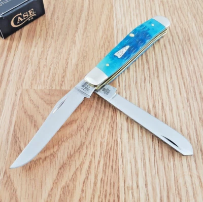 Case XX Mini Trapper Pocket Knife Stainlees Steel Blades Sky Blue Bone Handle - Image 1 of 4