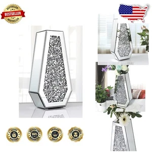 Exquisite Diamond-Shaped Crushed Diamond Vase - Stunning Table Decor - Picture 1 of 9