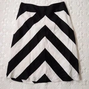 Tweeds ALine Skirt 100% Linen Black White Stripe High Waist Knee Length 14 Women - Picture 1 of 6