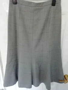 Jaeger Size 12 Grey White Brown Check Smart Skirt Virgin Wool Stretchy Lined - Picture 1 of 8