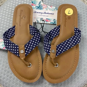 Tommy Bahama Thong Sandals Womens 7 Blue White Stars Slip-On Flats NWT - Picture 1 of 8