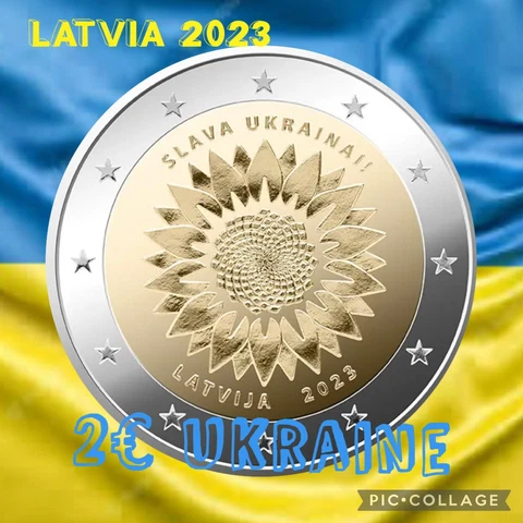 Latvia 🇱🇻 Coin 2€ Euro 2023 Slavia Ukrainiai Ukraine Sunflower War Peace Cover