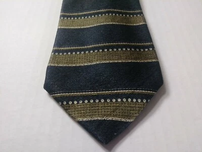 Corbata de cuello Puritan para hombre negra dorada a rayas 100 % seda hecha en EE. UU. Foto 1 de 4