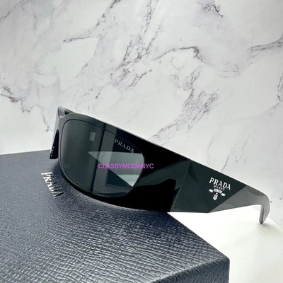 Gafas de sol envolventes PRADA negras 60 mm plateadas logotipo símbolo AUTÉNTICAS nuevas Prada para hombre’s Foto 1 de 4