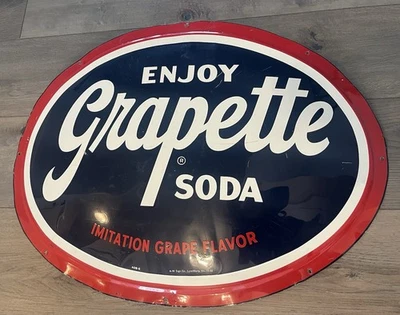 Letrero de metal de hojalata Enjoy Grapette Soda Pop 1952 de colección café garaje gasolinera Foto 1 de 4