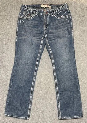 Laguna Beach Jeans Mens Bootcut Thick Stitch Skull Flap Pockets Denim 36x32.5 - Image 1 of 4