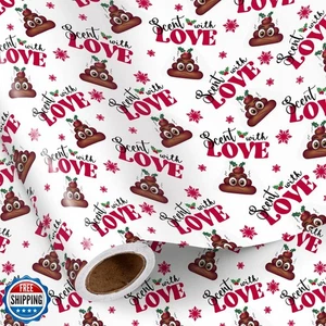 RUSPEPA Funny Christmas Wrapping Paper Roll, Mini Roll, Poop Emoji with Santa - Picture 1 of 5