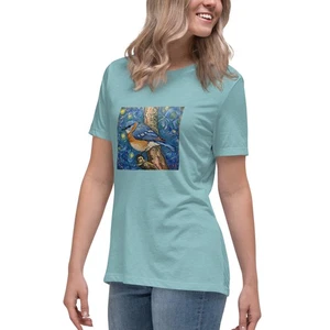 Camiseta Mujer Relajada Camiseta Estampado Van Gogh Estilo Pájaro Azul  - Imagen 1 de 12