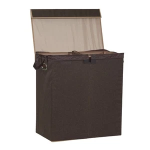 5614 Double Hamper Laundry Sorter with Magnetic Lid, Brown Coffee Linen - Picture 1 of 9