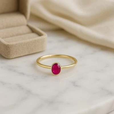 0.30CT Natural Ruby Ring Solid 14kt Yellow Gold Statement ring July Birthstone - Image 1 of 3