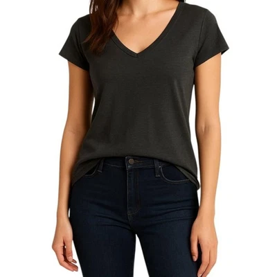 Camiseta Universal Standard Para Mujer Negra Borde Crudo Cuello en V Manga Gorra Talla XS NUEVA SIN ETIQUETAS Foto 1 de 4