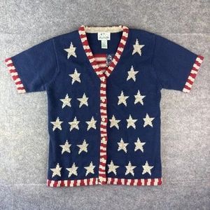 Quacker Factory Sweater Small Americana Patriotic Flag Sequins Stars Stripes - Picture 1 of 14